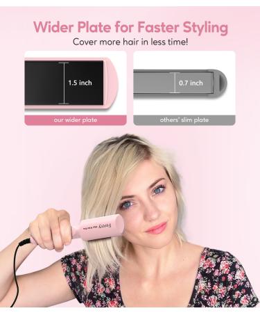 Mini Flat Iron - 1.5 Inch Ceramic Hair Straightener for Short to Medium Hair | Portable Dual Voltage Travel Size - Pink - Buy Online on GoSupps.com