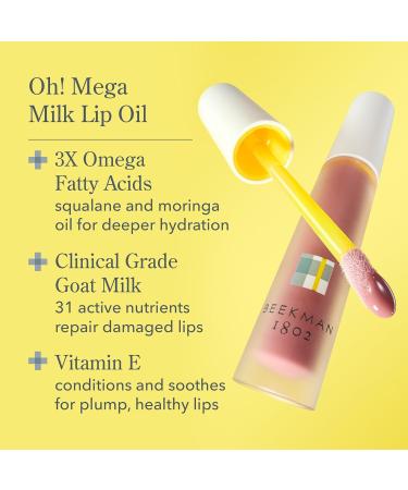 Beekman 1802 Oh! Mega Milk Lip Oil - Fragrance Free Lip Hydration with Squalane & Goat Milk - Cruelty Free - 0.14 fl oz - Buy Online on GoSupps.com