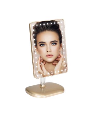 Impressions Touch Pro Makeup Mirror with LED Lights and Bluetooth Speaker  360 Adjustable Rotation Rectangle Vanity Mirror with Touch Screen Switch and USB Charging Port (Champagne Gold)