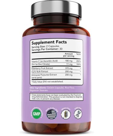Vitamin Bounty Elderberry Immune Support - with Zinc, Vitamin C & Echinacea, Advanced 5-in-1 Blend, Powerful Antioxidant, Supports Whole Body Balance, Non-GMO - 60 Capsules, 2 Pack 60 Count (Pack of 2) - Buy Online on GoSupps.com
