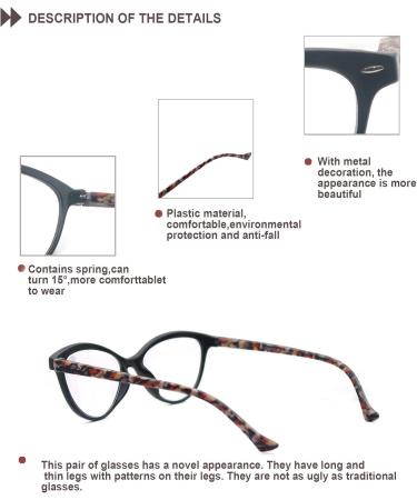 HEEYYOK Floral Cat Eye Reading Glasses for Women - Lightweight & Comfortable 1.5 Diopters - 4 Mixed Colors - Buy Online on GoSupps.com