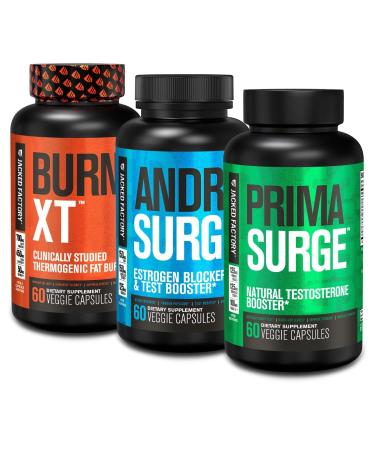 Jacked Factory Androsurge Estrogen Blocker for Men + Primasurge Testosterone Booster for Men + Burn XT Burn-XT Thermogenic Fat Burner - Appetite Suppressant for Weight Loss