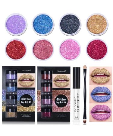 Prevessel Glitter Lip Kit - 4 Metallic Colors Long-Lasting Glossy Lipsticks & Glitter Powder - Ideal for Parties & Carnivals - Includes Lip Primer & Brush - Buy Online on GoSupps.com