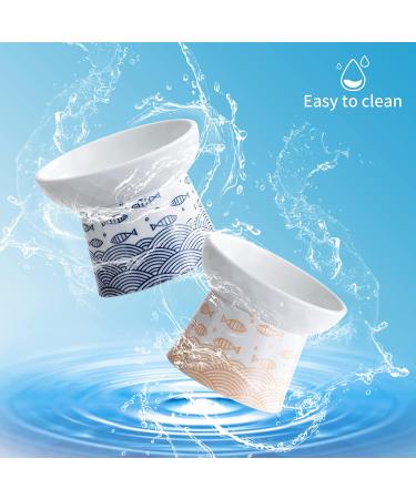 Set of 2 Ceramic Cat Bowls - Tilted Elevated Pet Feeder for Cats and Small Dogs - Dishwasher & Microwave Safe - Blue & Orange - Buy Online on GoSupps.com