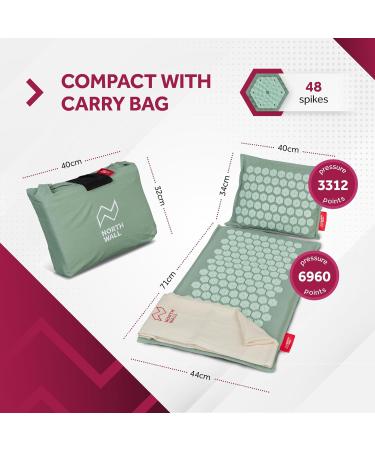 Northwall Akupressurmatte Set - Eco-Friendly Massage Mat with Pillow & Bag | Relieve Back Pain Stress & Tension | Acupuncture Mat in Green - Buy Online on GoSupps.com