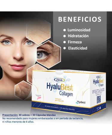HYALUBEST COLLAGEN Suplementos Zeus Advanced Skin Hair & Nail Supplement with Collagen Peptides Hyaluronic Acid & Antioxidants 30 Sachets + 30 Capsules - Buy Online on GoSupps.com