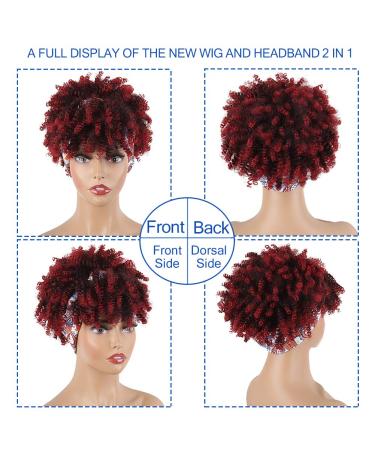 Short Curly Headband Wig for Black Women | Red Head Wrap Afro Kinky Curly Wig | Ombre Burgundy Synthetic Hair Wig with Scarf - Buy Online on GoSupps.com