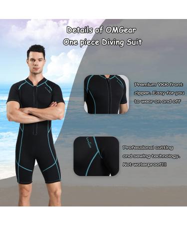 OMGear 2mm Neoprene Shorty Wetsuit for Adults - Front Zipper, UV Protection - Black & Aqua - X-Large - Buy Online on GoSupps.com