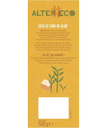 ALTER ECO - Pure Blonde Sugar from Cannes in Pieces - Organic and Fair Trade Complete Sugar - 500g - Buy Online on GoSupps.com