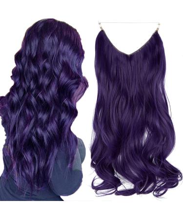 Colored Hair Extensions Deep Purple Grape Curly Long Synthetic Hairpiece 18 Inch 4.2 Oz Elasticity Hidden Wire Headband for Women Girl Party Heat Resistant Fiber No Clip (STFP20) 18 Inch (Pack of 1) Deep Purple - Curly