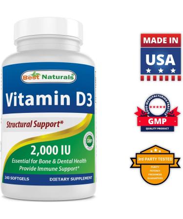 Best Naturals Vitamin D3 2000 IU 240 Softgels | High Potency Supplement - Buy Online on GoSupps.com