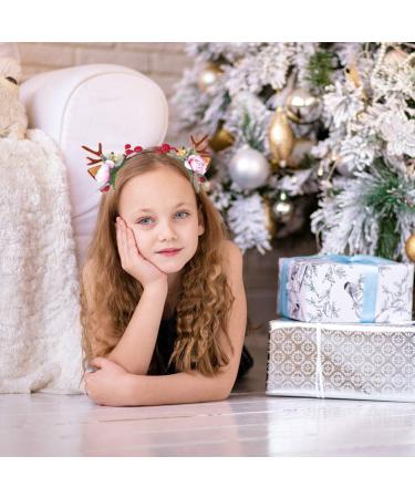 Minkissy Christmas Antler Headband Reindeer Ear Hair Hoop Christmas Floral Hairband Xmas Party Head Piece for Women Girls(Pattern 3) - Buy Online on GoSupps.com