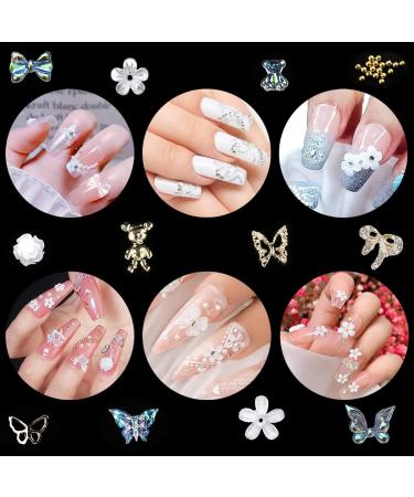 3D Flowers Nail Art Charms Rhinestones Kit - 400 Acrylic Flowers, 1500 AB Rhinestones, 200 Butterfly Charms - Nail Art Craft Decoration Set - Buy Online on GoSupps.com