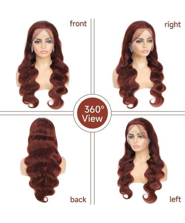 Reddish Brown #33 26 Inch HD Lace Front Body Wave Wig for Black Women | Brazilian Virgin Human Hair | Pre Plucked 180% Density | Glueless Frontal Wig with Baby Hair - Buy Online on GoSupps.com