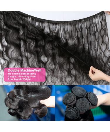 Brazilian Body Wave Human Hair Bundles with 13X4 Frontal Closure - 100% Unprocessed Virgin Hair - Natural Color - 3 Bundles + Free Part Closure - 12 14 16 + 10 - Buy Online on GoSupps.com