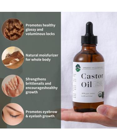 Organic Cold Pressed Castor Oil - 4.23 Fl Oz - Unrefined Hexane Free Hair Growth & Care Thicker Eyelashes & Eyebrows Certified Quality - Buy Online on GoSupps.com