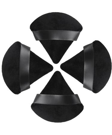 HEYMKGO Powder Puff 4 pcs Triangle Powder Puffs for Pressed Powder Velvet Setting Makeup Puff Powder Sponge with Strap Reusable Wet Dry Dual-use Face Make Up Cosmetics Cleansing Beauty Make-up Puff Black M