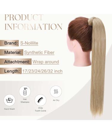 S-noilite 23 Straight Wrap Around Ponytail Clip in Hair Extension - Light Ash Brown Bleach Blonde - 23 Inch - Buy Online on GoSupps.com