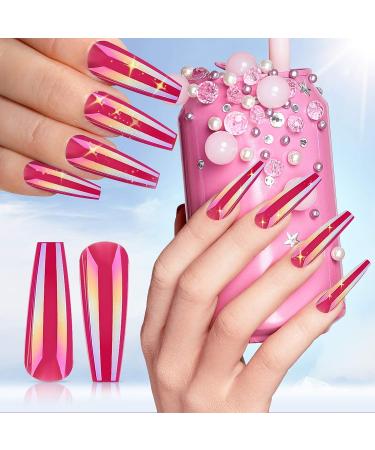 240 Extra Long Aurora Pattern Ballerina Coffin False Nails - Solid Color Full Cover Fake Nails for DIY Nail Salon - Buy Online on GoSupps.com