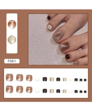 Square Short Acrylic Stick on False Toe Nails - 24Pcs Black Brown Amber Design - Fake Nails with Glue for Women and Girls - Buy Online on GoSupps.com