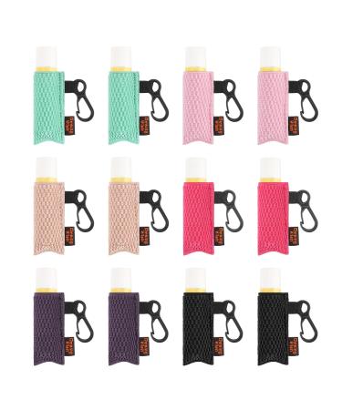 Desing Wish Chapstick Holder 12 Pack Chapstick Keychain Holder with Clip Tight Fit Elastic Sleeve Portable Lip Balm Holder Keychain Clip On Keys/ Purse/ Handbag/ Backpack/ Lanyard