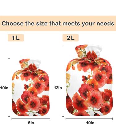 NAANLE Watercolor Poppy Seed Flowers Heat Bottle - 1L Hot Water Bottle for Back Pain Relief & Cold Therapy - Buy Online on GoSupps.com