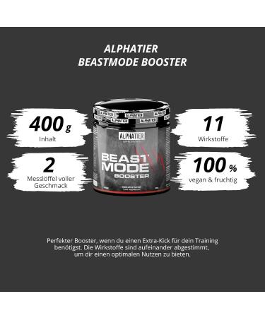 Booster Pre Workout - Alphatier Beastmode 400g - Vegan Green Apple Caffeine & Amino Acids for Ultra Hardcore Pump - Buy Online on GoSupps.com