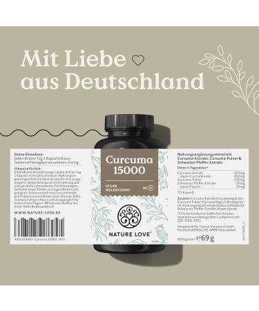 Nature Love Curcuma Extract 15000 - 90 Vegan Capsules | 95% Curcuminoids | Turmeric & Piperine | Laboratory Tested in Germany - Buy Online on GoSupps.com