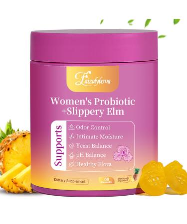 Faizalybova Her Juicy Feminine Probiotics Gummies with Slippery Elm Tropical Pineapple Flavor | Supports ph Balance for Women Digestive & Immune Health | 60 Gummies (1 Pack)