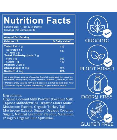 Blue Lavender Tea latte - Relaxing Lavender Milk Tea with Superfoods and Adaptogens - Blue Spirulina Turkey Tail Lion's Mane Mushroom Coconut Milk Powder- Soothe Restlessness - 30 Servings - Buy Online on GoSupps.com