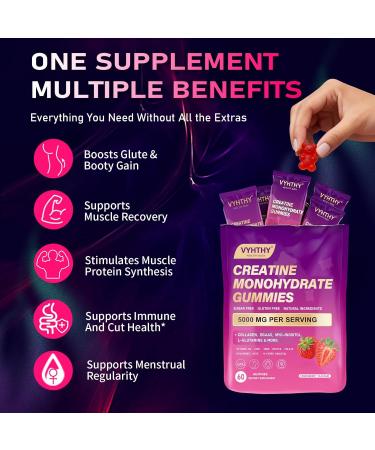 Creatine Monohydrate Gummies with Collagen BCAAs L-Glutamine Biotin Zinc Vitamin D3 & Hyaluronic Acid Daily Pre & Post Workout Recovery Sugar-Free (60 Gummies) 60 Count (Pack of 1) - Buy Online on GoSupps.com