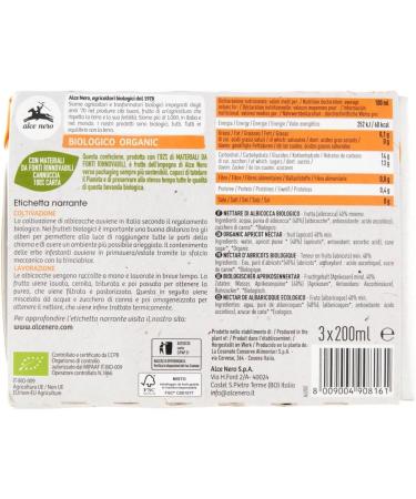 Pack of 6 organic apricot nectar Alce Nero Nettare Biologico di Albicocca 3 Brik of 200 ml - Buy Online on GoSupps.com