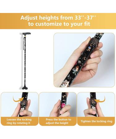 JUNRA Adjustable Folding Walking Cane with LED Light | Portable Foldable Stick for Seniors | Quad Base for Balance | Men and Women - Buy Online on GoSupps.com