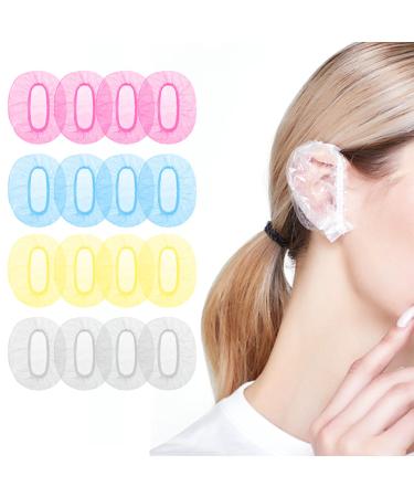 100 PCS Disposable Ear Covers for Shower Hair Salon Care Ear Protector Ear Caps Waterproof for Shower (4 colours clear+pink+blue+yellow)