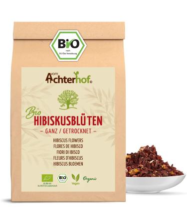 Hibiscus flowers organic completely dried 500g |Slightly sour-fruity taste |In organic quality |Sweet-aromatic hibiscus tea |Ideal for salads desserts cakes Joguhrts |from the Achterhof 500 g (1 Pack) - Buy Online on GoSupps.com