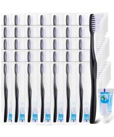 Yaomiao 500 Pack Disposable Toothbrushes with Toothpaste Individually Wrapped Disposable Toothbrushes Bulk Travel Toothbrush Kit for Travel Hotel Shelter Homeless Nursing Home (Black)
