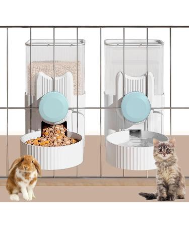 kathson Rabbit Gravity Auto Feeder Set 35oz Hanging Automatic Food Water Dispenser Cage Automatic Feeder Set for Rabbit Chinchilla Guinea Pig Hedgehog Ferret Kitty Puppy (Blue)