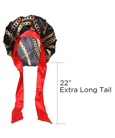 Large Extra Large Adjustable Tie Satin Bonnet Sleep Cap with Headband - Chain Pattern Multicolor - Buy Online on GoSupps.com