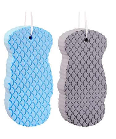 2PCS New Spa Scrub Exfoliating Bath  Ultra Soft Bath Body Shower Sponge  3D Sponge Shower Brush Dead Skin Remover Suitable for Adults Children  and Pregnant Women-Blue+Grey