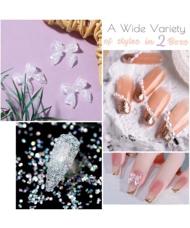 2400pcs 3D Nail Charms Kit: Flower Butterfly Bear Bow in White/Aurora Rose, Golden Silver Metal Caviar Beads, Rhinestones & Resin Flowers for Nail Art - 2 Box Mix Flowers & More - Buy Online on GoSupps.com