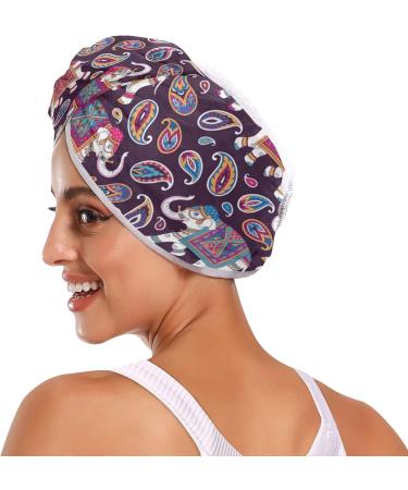Indian Elephant Paisley Hair Drying Towels - 2 Piece Microfiber Turban Wrap for Women | Perfect for Wet & Curly Hair - Buy Online on GoSupps.com