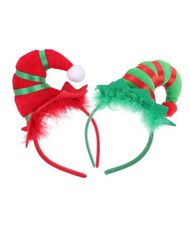 Lurrose 2pcs Christmas party headband Santa hat hair hoop clown hat headband striped christmas headband Christmas party favor gifts (mixed color)