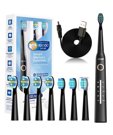 Sonic Electric Toothbrush Rechargeable Power Toothbrush with 8 Brush Heads Sonic Toothbrushes 40 000 VPM 5 Cleaning Modes with Teeth Whitening Gift for Family Black