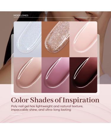 Modelones Polygel Starter Set with UV Lamp 20W Brown Glitter & 6 Colors for DIY Acrylic Nails | Perfect for Valentine's Day Nail Design - Buy Online on GoSupps.com