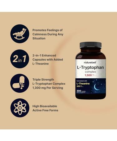 NatureBell L Tryptophan 1300mg with L Theanine 200mg 300 Capsules | Active Free Form Plant Based Supplement Calm Formula Supports Relaxation Non-GMO & No Gluten L Tryptophan with L Theanine 300 Count (Pack of 1) - Buy Online on GoSupps.com
