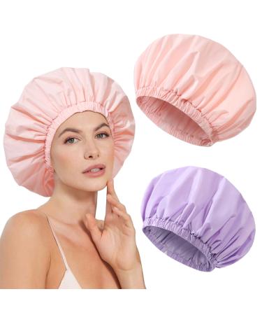 Welrog 2 pieces of waterproof shower hoods for women - reusable shower cap for women and men |Adjustable shower cap women with elastic band Rosa+Lila - Buy Online on GoSupps.com