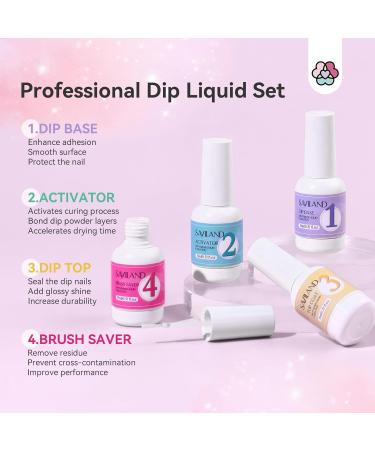SAVILAND Dip Powder Liquid Set - 4 Pcs Nail Dipping Liquid Kit for Home DIY & Salon Art | Base Activator Top Coat & Brush Saver (15 ml Each - Buy Online on GoSupps.com