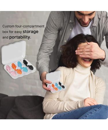 4 Pairs Silicone Earplugs for Sleeping, Swimming, Snoring - Noise Cancelling & Comfortable (Black, Light Blue, Orange, Pink) - Buy Online on GoSupps.com