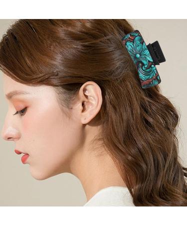 TOVINANNA Western Hair Claw Clips Leather Turquoise Pattern Hair Clips Square Jaw Clips Ponytail Holders Women Girls Hair Accessories - Buy Online on GoSupps.com