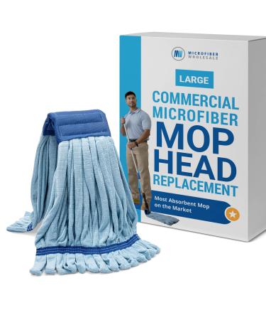 Commercial Mop Head Replacement - Large Microfiber Tube Mop (18 oz.) | Industrial Wet Mops | Washable Refill, Reusable, Heavy Duty, Looped End Mopheads | Hardwood, Tile, Laminate Floors (Blue) Blue 1